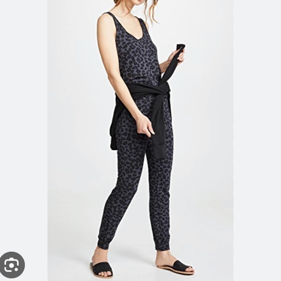 Monrow Pants - NWT Monrow Jumpsuit Ribbed Knit Leopard Print Tank Tie Waist Jogger Jumpsuit